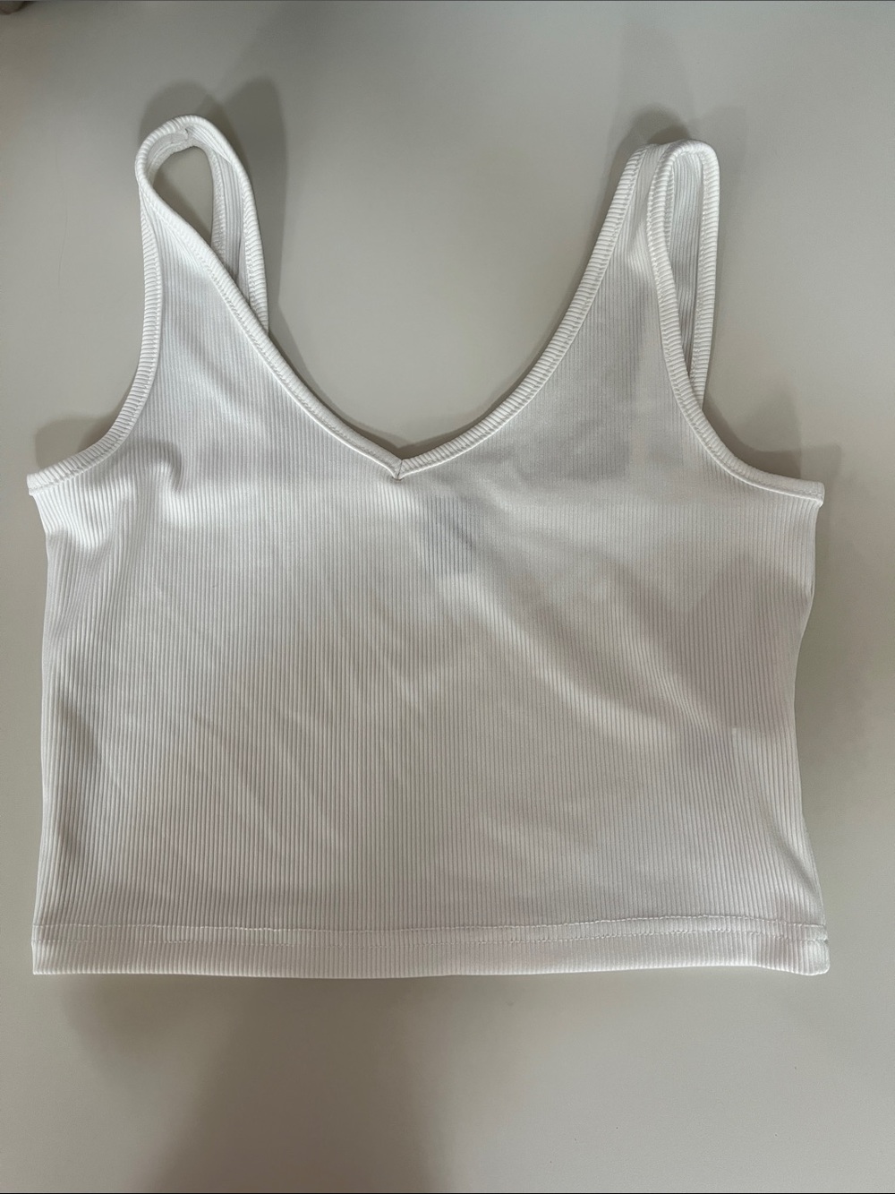 SHEIN White Ribbed V-Neck Crop Tank
